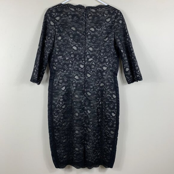 Adrianna Papell Black Floral Lace Whimsigoth Bodycon Dress Vampire Size 8 - Picture 8 of 8